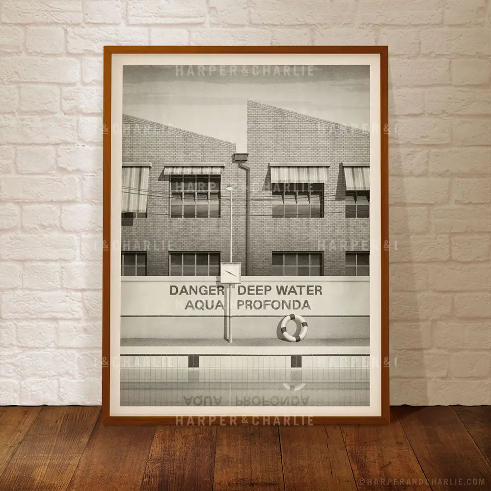 aqua profonda sign fitzroy swimming pool, monochrome Melbourne Print