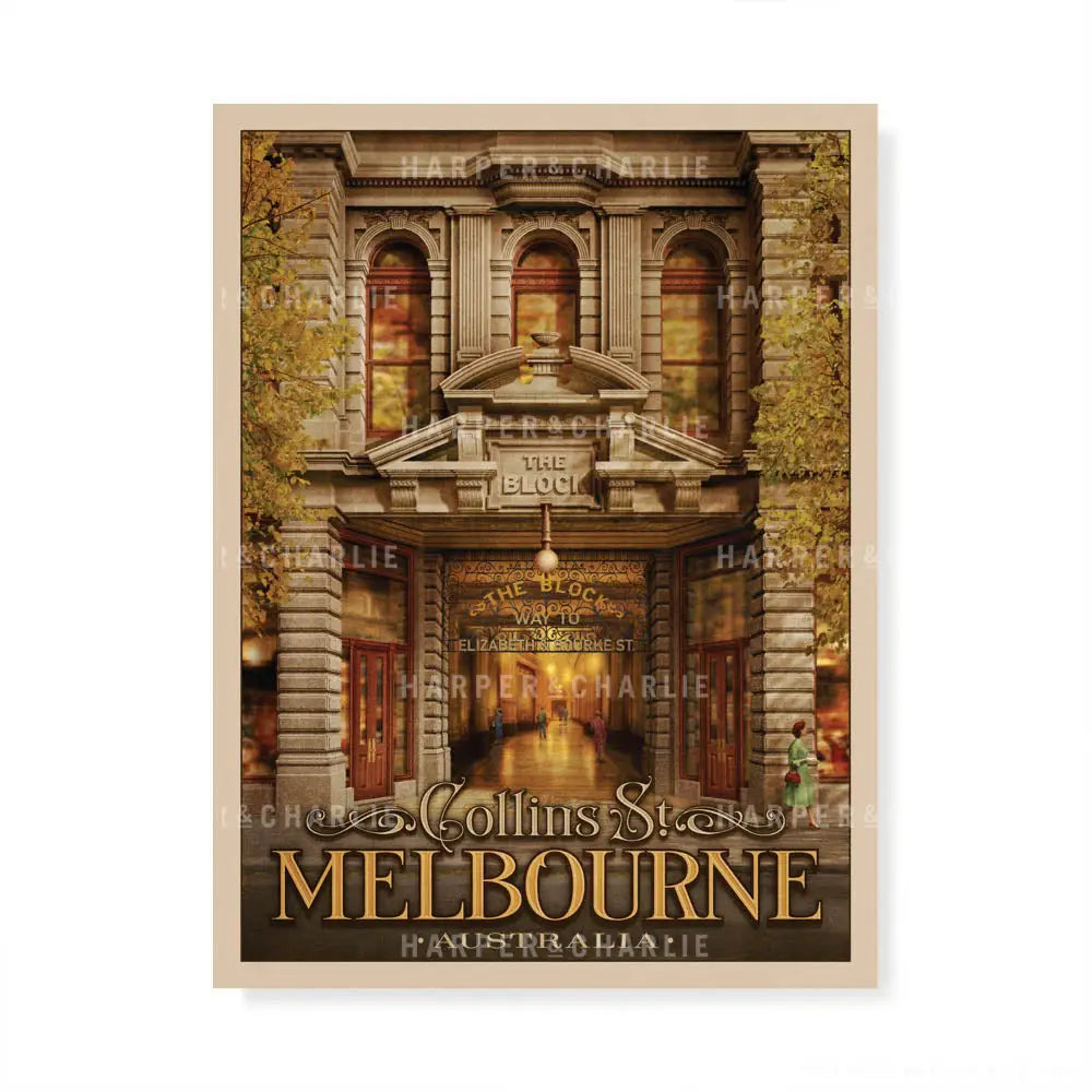 Poster of the Block Arcade in Melbourne, Australia with text &