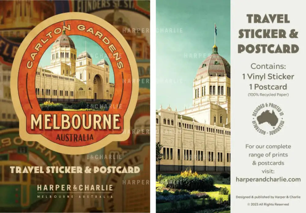 Carlton Gardens Travel Sticker & Postcard Pack Label by Harper and Charlie