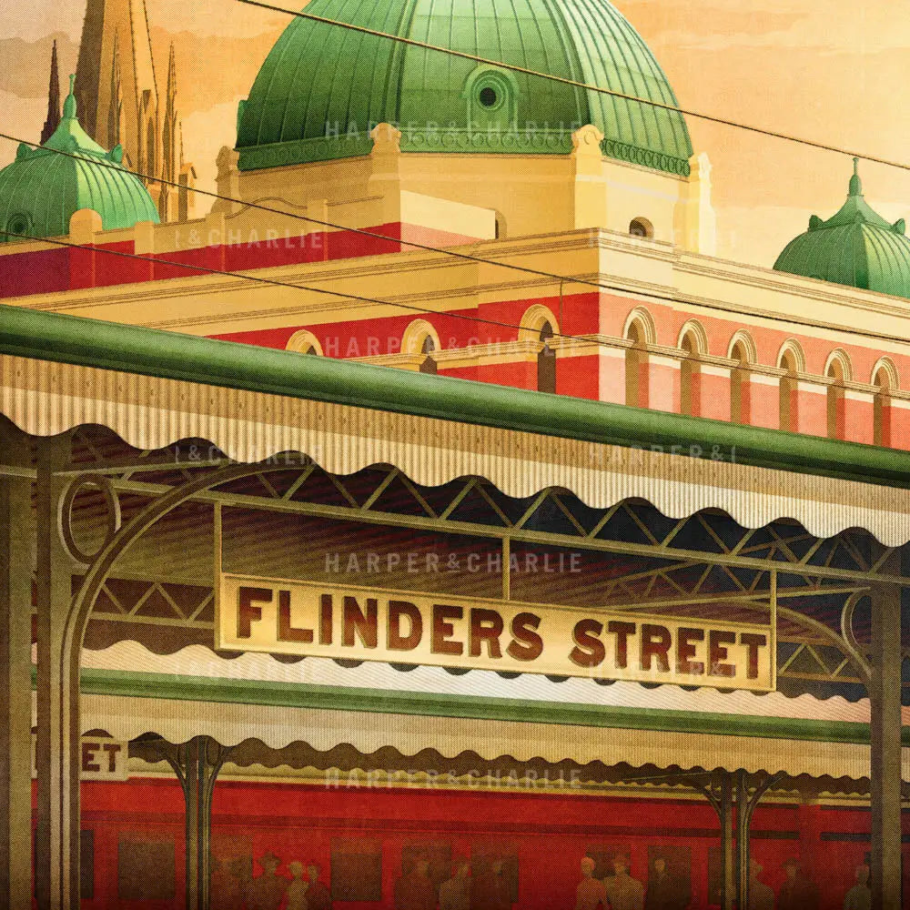 Flinders Street Station, Early Morning Melbourne print close up view