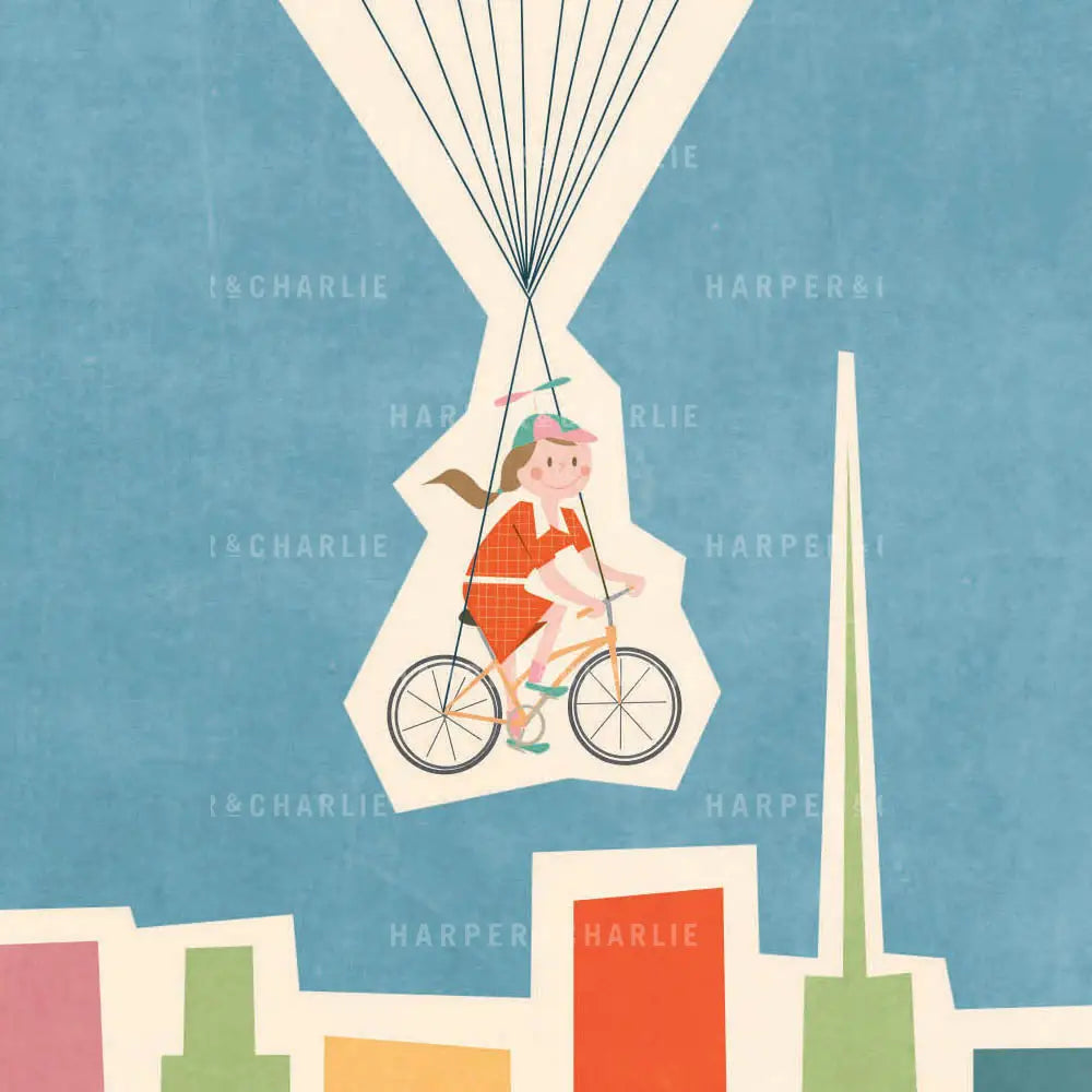 Flying High Kids Print Girl on a Bicycle