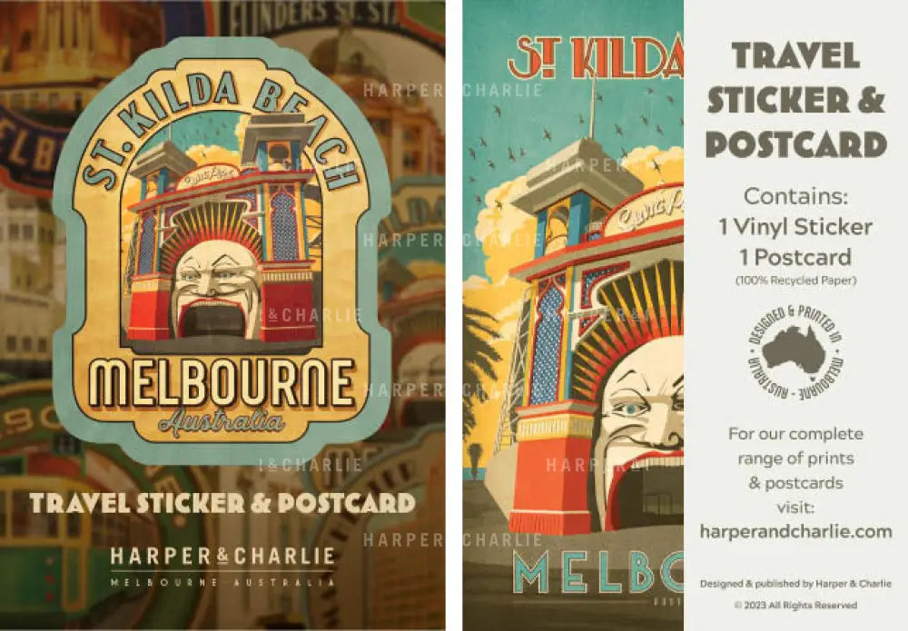 Luna Park St Kilda Travel Sticker & Postcard Pack Label by Harper and Charlie