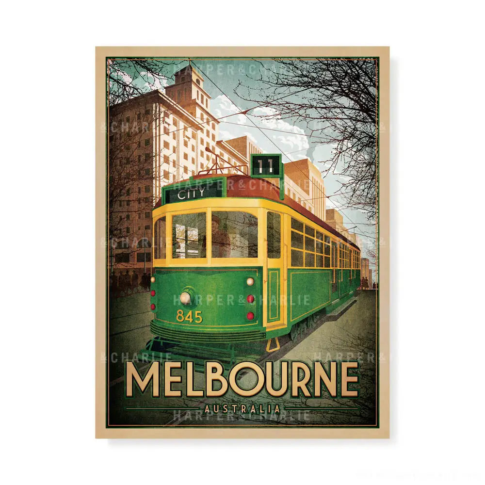 Melbourne W Class Tram colour print by Harper and Charlie
