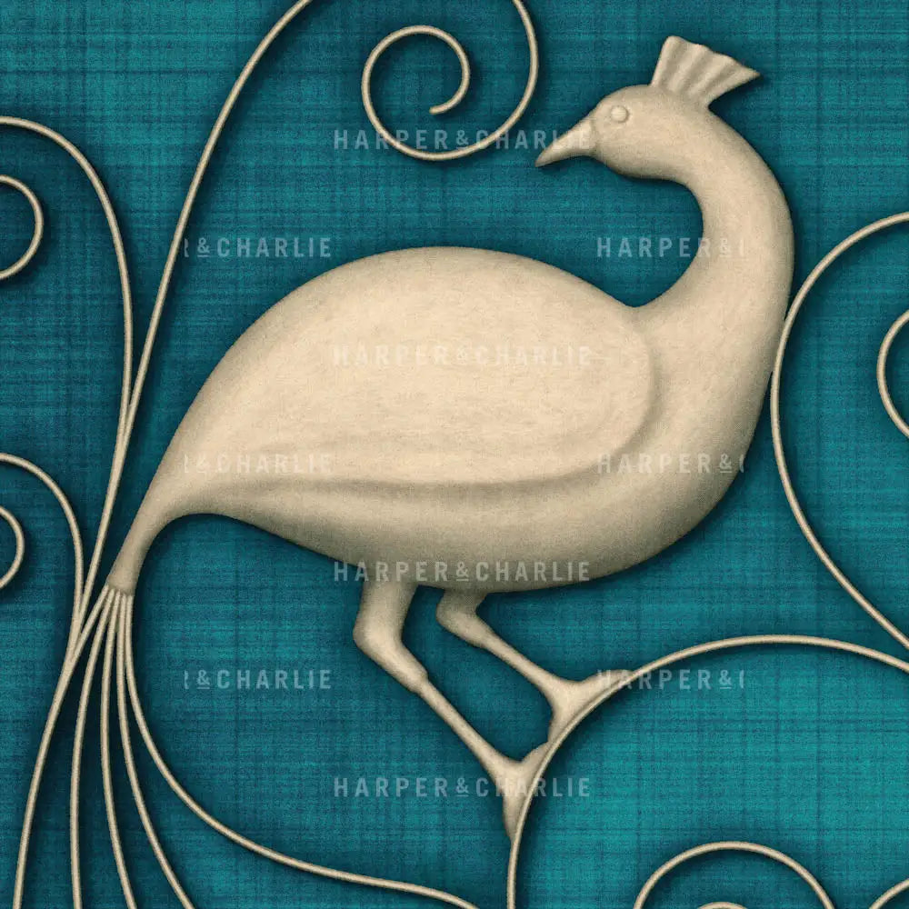 Mid Century Decorative Peacock Art Print Blue Close Up by Harper & Charlie