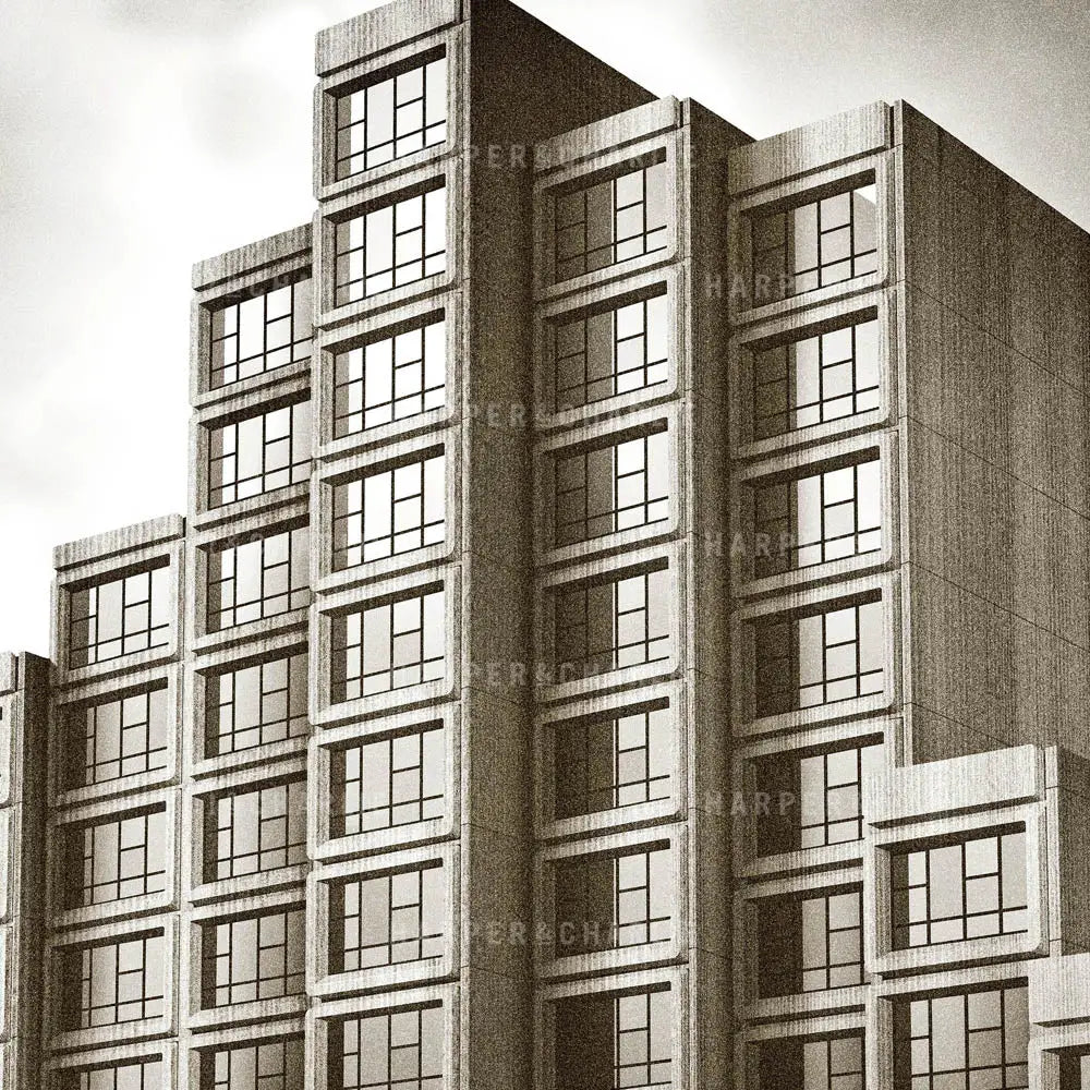 Sirius Building Sydney black and white print close up view