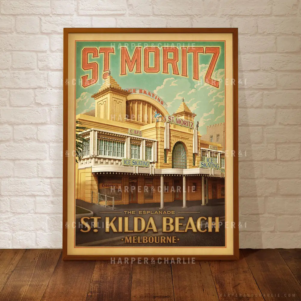 St Moritz Ice Skating Colour Print Framed by Harper and Charlie