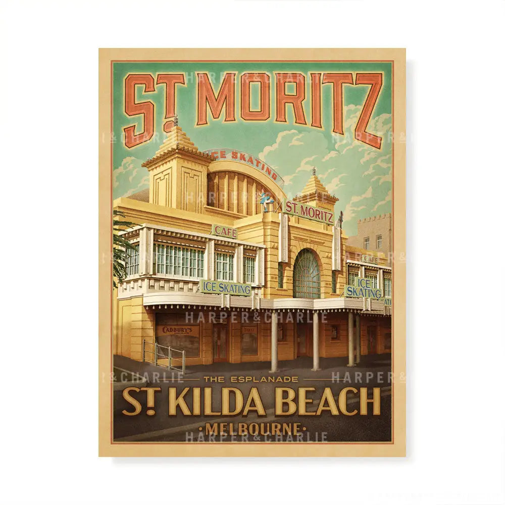 St Moritz Ice Skating St Kilda Colour Print by Harper and Charlie