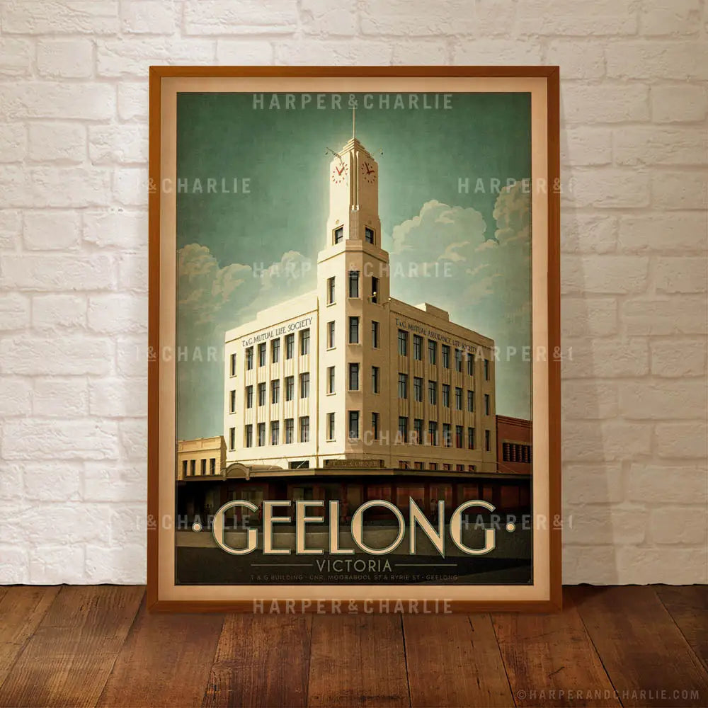 T and G Building Geelong colour poster framed by Harper and Charlie