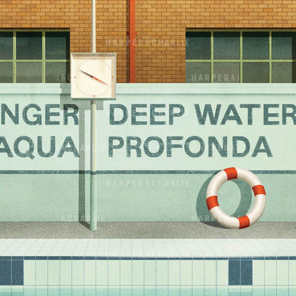 Aqua Profonda sign,Fitzroy Swimming Pool, Vintage Melbourne Print Close Up View
