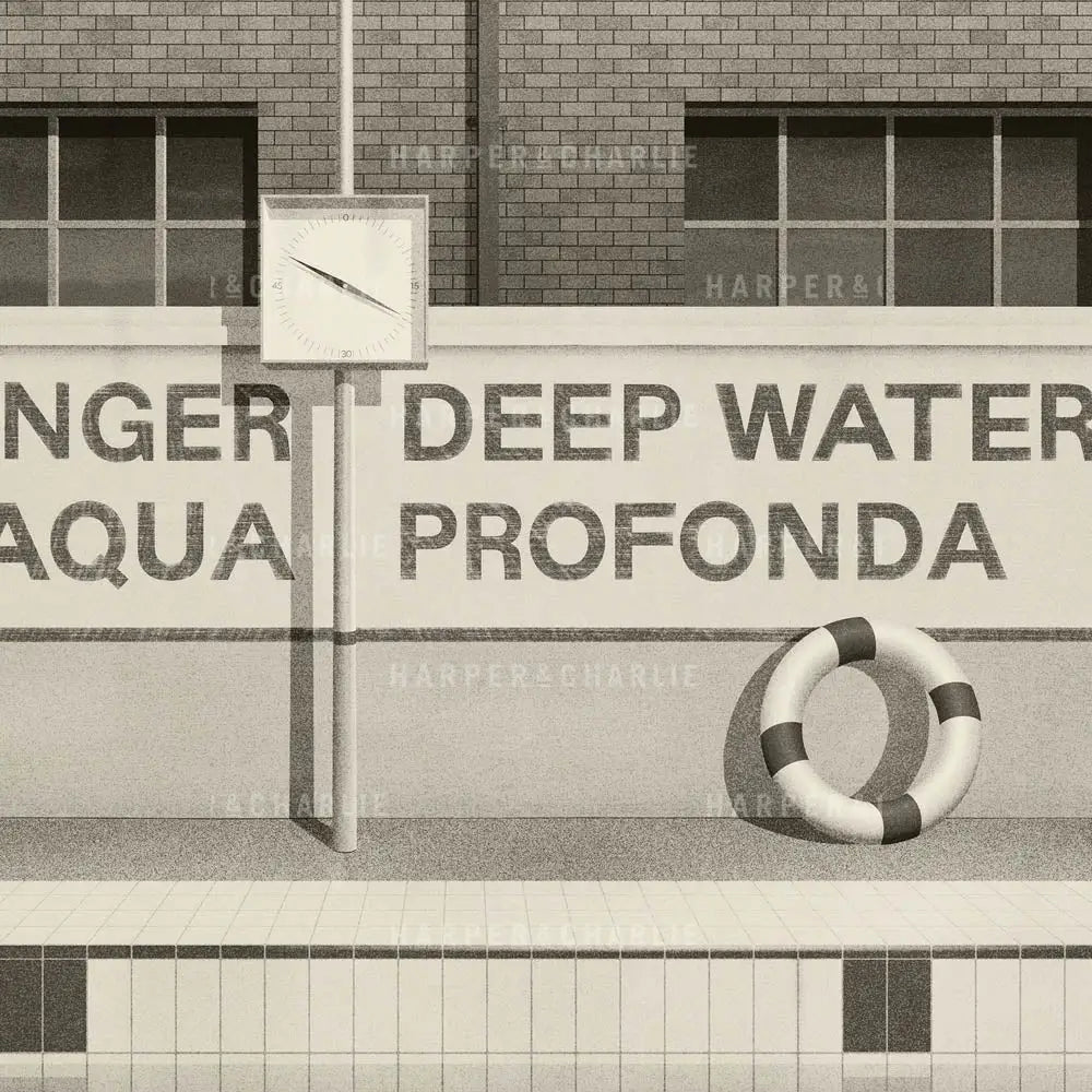 aqua profonda sign fitzroy swimming pool, monochrome Melbourne Print