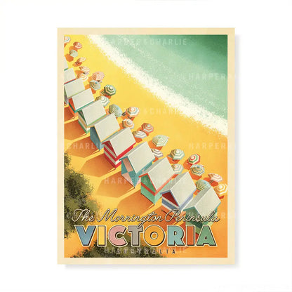 Bathing Boxes Mornington Peninsula colour print, vintage Melbourne Prints