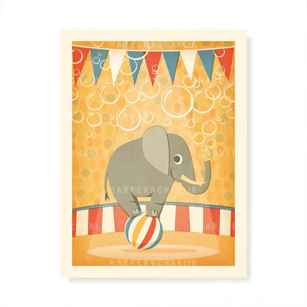 Bubbles of Fun Kids Elephant Retro Print