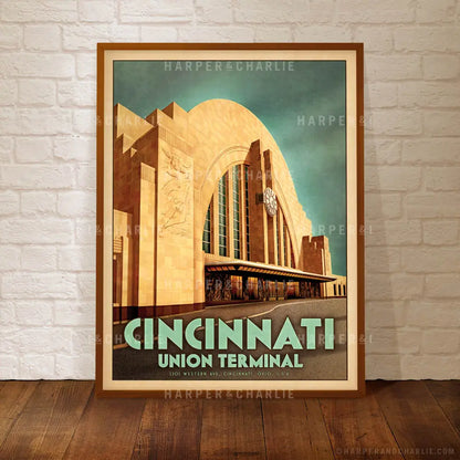 Cincinnati Union Terminal Ohio Colour Print Framed