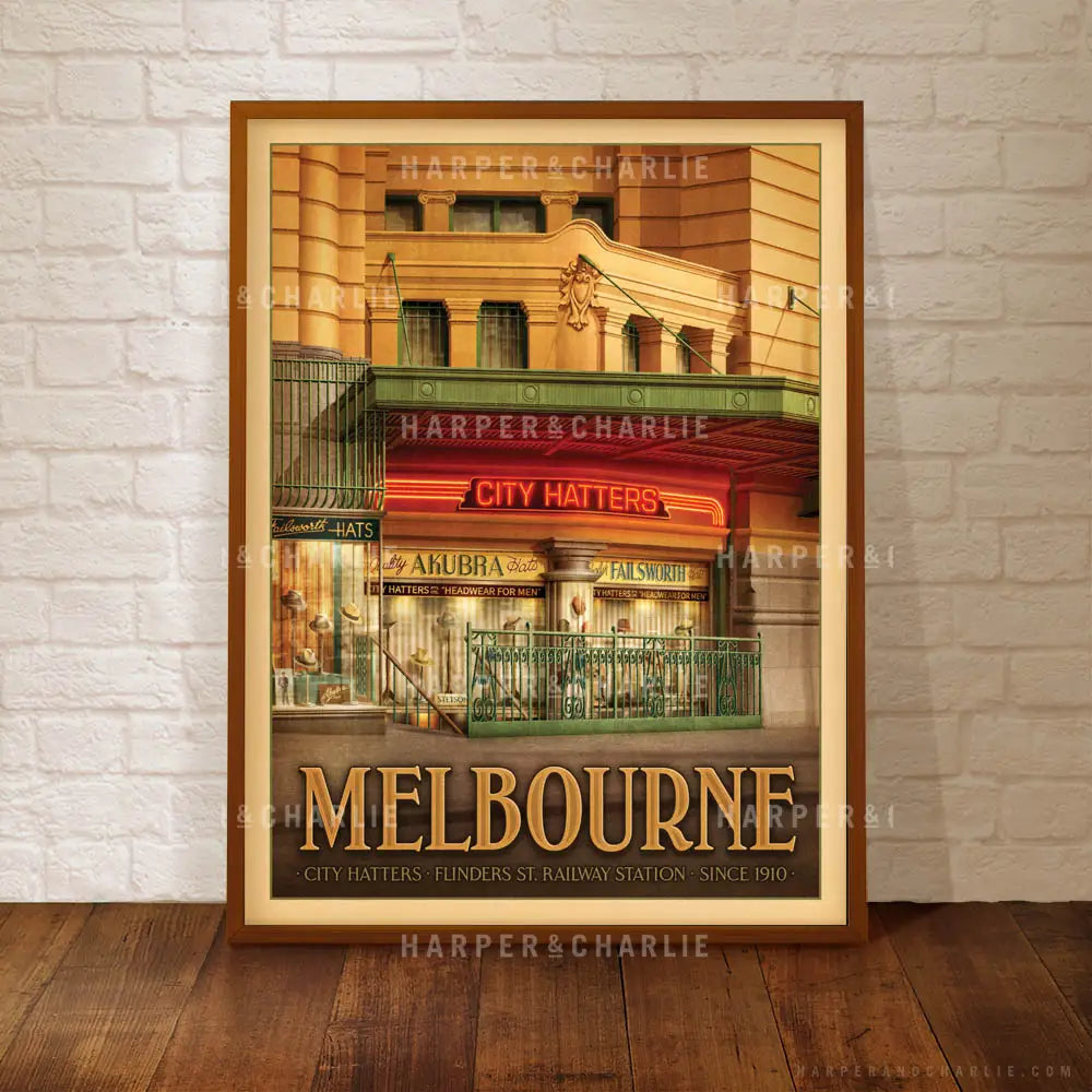 City Hatters Melbourne Framed Art Print by Harper and Charlie