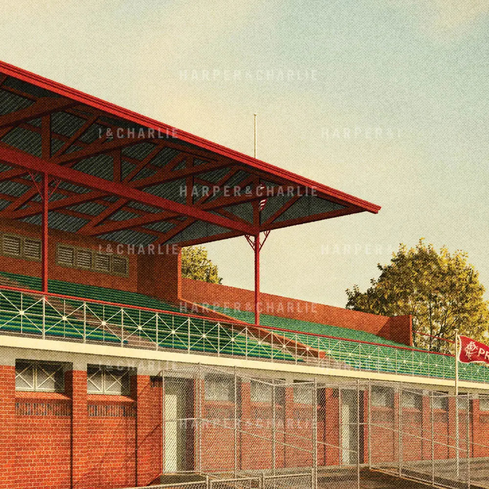 Close up view of the Cramer Street Oval Preston grandstand