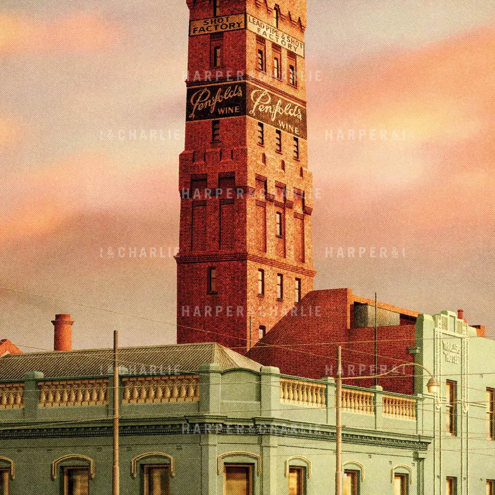 Coops Shot Tower Melbourne Colour Illustration Close Up View