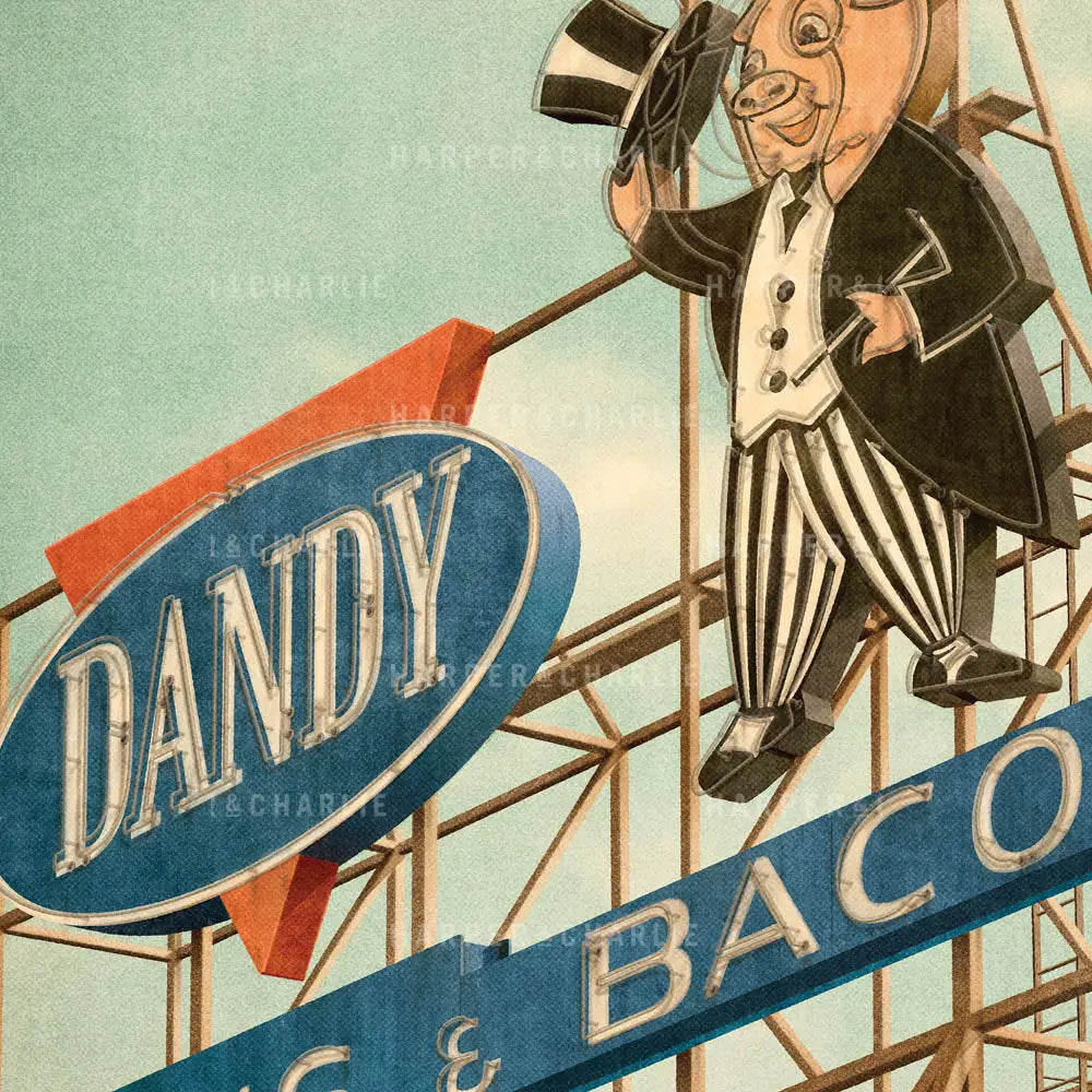 Dandy Pig Sign Dandenong Colour Print Close Up View