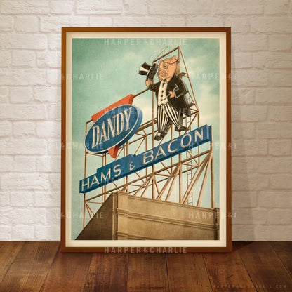 Dandy Pig Sign Colour Print Framed