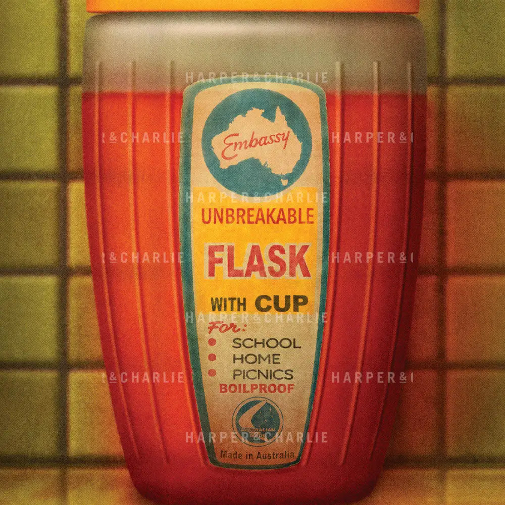 Embassy Drink Flask Colour Art Print Close Up View by Harper and Charlie