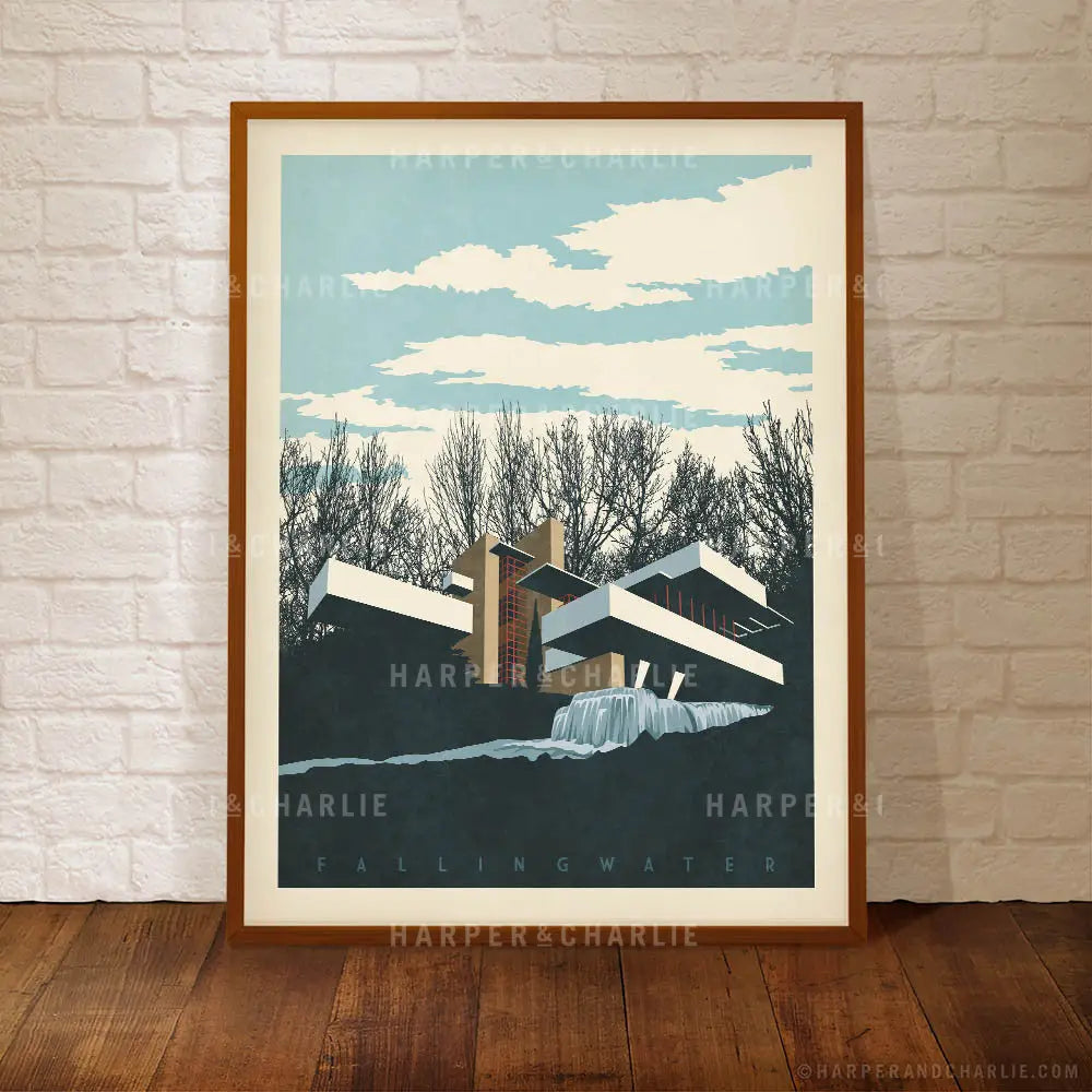 Fallingwater, Pennsylvania Colour Print Blue Sky