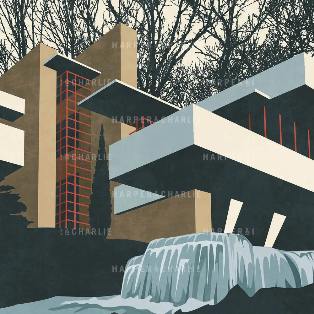 Fallingwater, Pennsylvania Colour Print Close Up View