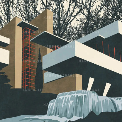 Fallingwater, Pennsylvania Colour Print Close Up View