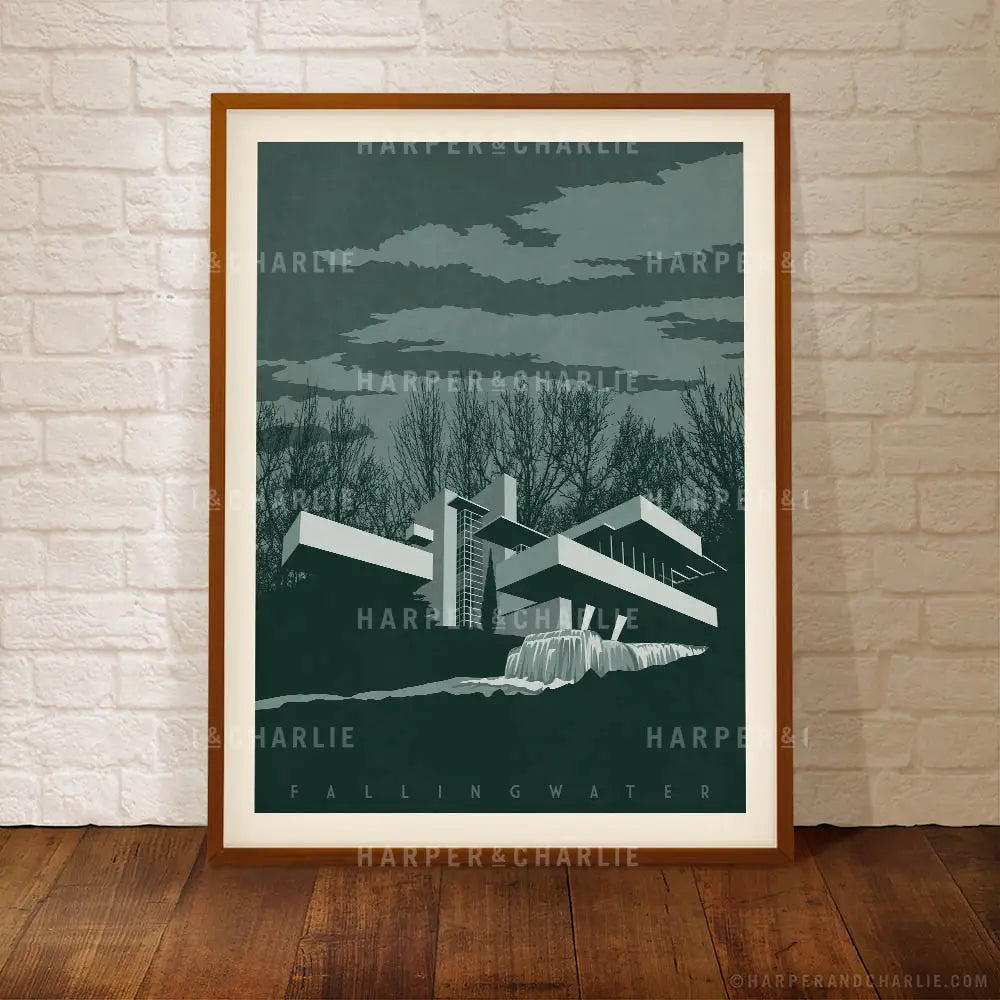 Fallingwater, Pennsylvania Colour Print Grey Sky