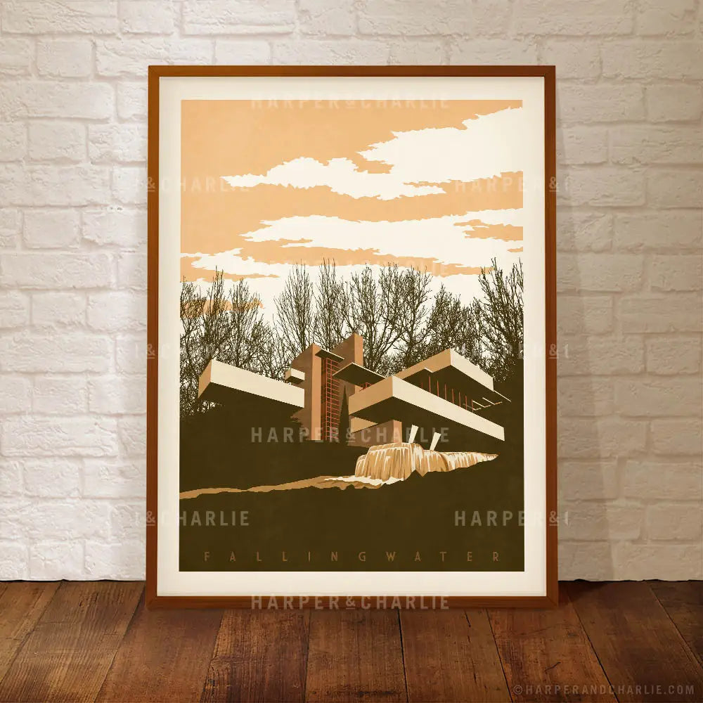 Fallingwater, Pennsylvania Colour Print Orange Sky