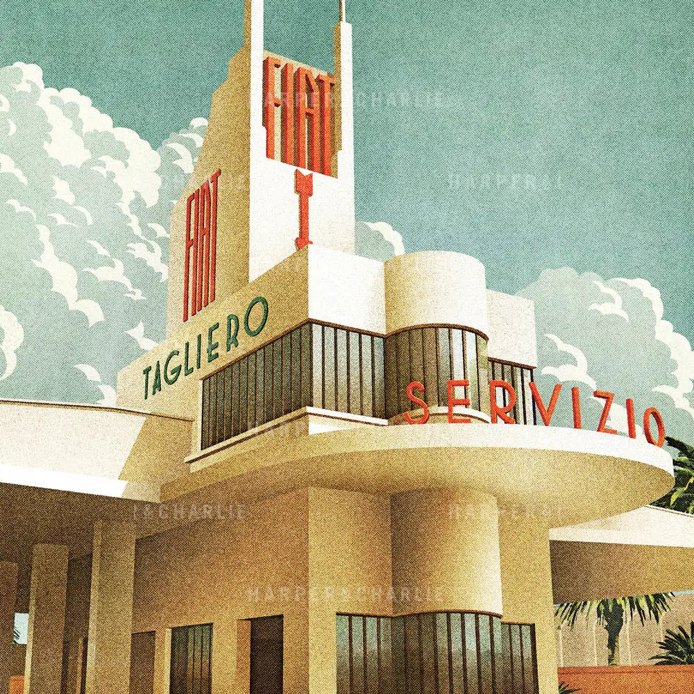 Fiat Tagliero Building Colour Print Close Up View