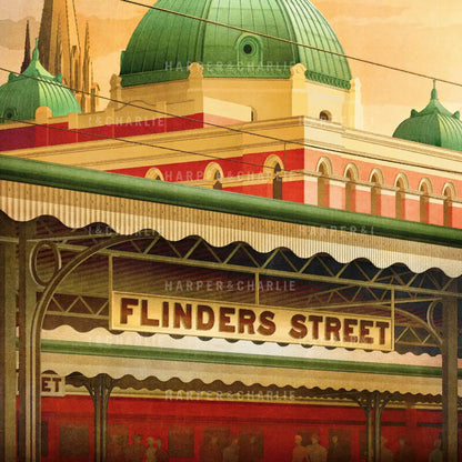 Flinders Street Station, Early Morning Melbourne print close up view