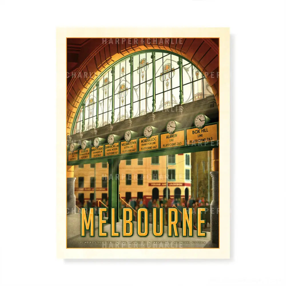 Flinders Street Station A Day in Town Melbourne colour print 
