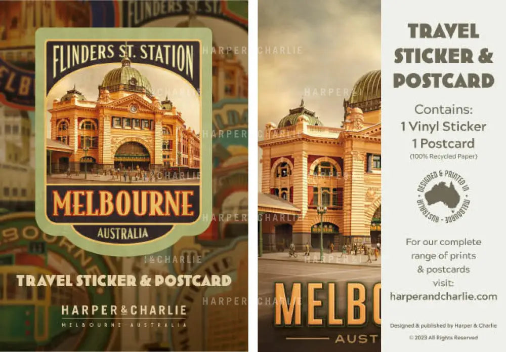 Flinders Street Station Melbourne Travel Sticker &amp; Postcard Pack