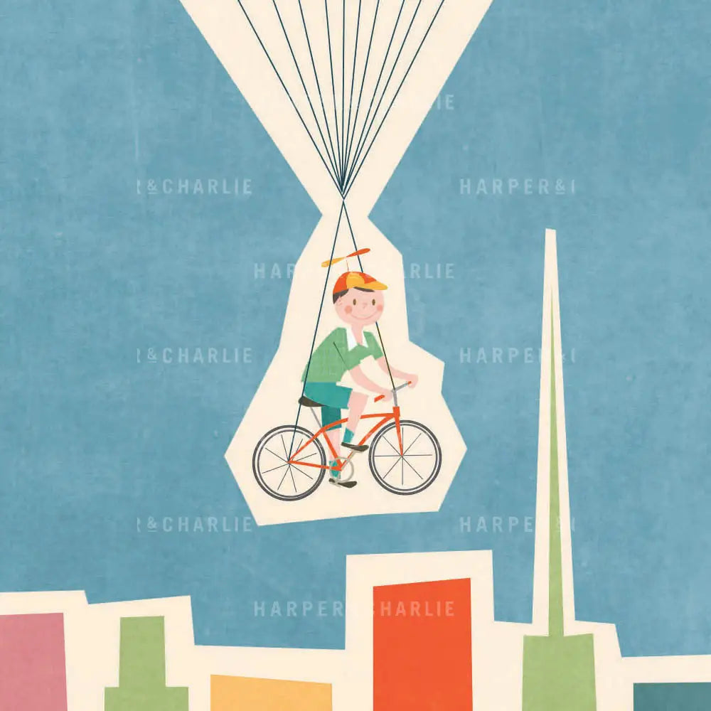 Flying High Kids Print Boy on a Bicycle