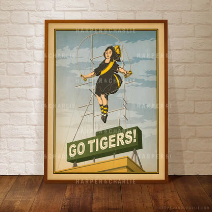 Go Tigers! Richmond Skipping Girl framed colour print by Harper and Charlie