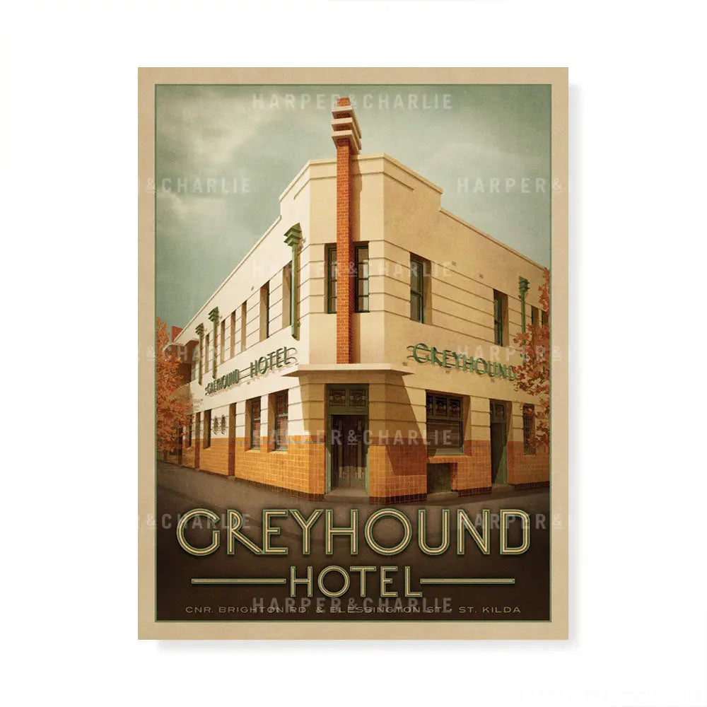 greyhound hotel st kilda colour art print