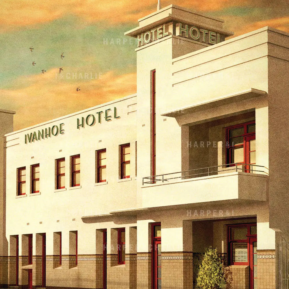 Ivanhoe Hotel Ivanhoe Retro Coloured Print Close Up