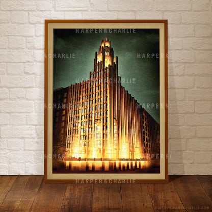 Manchester Unity Building at night framed print by Harper and Charlie