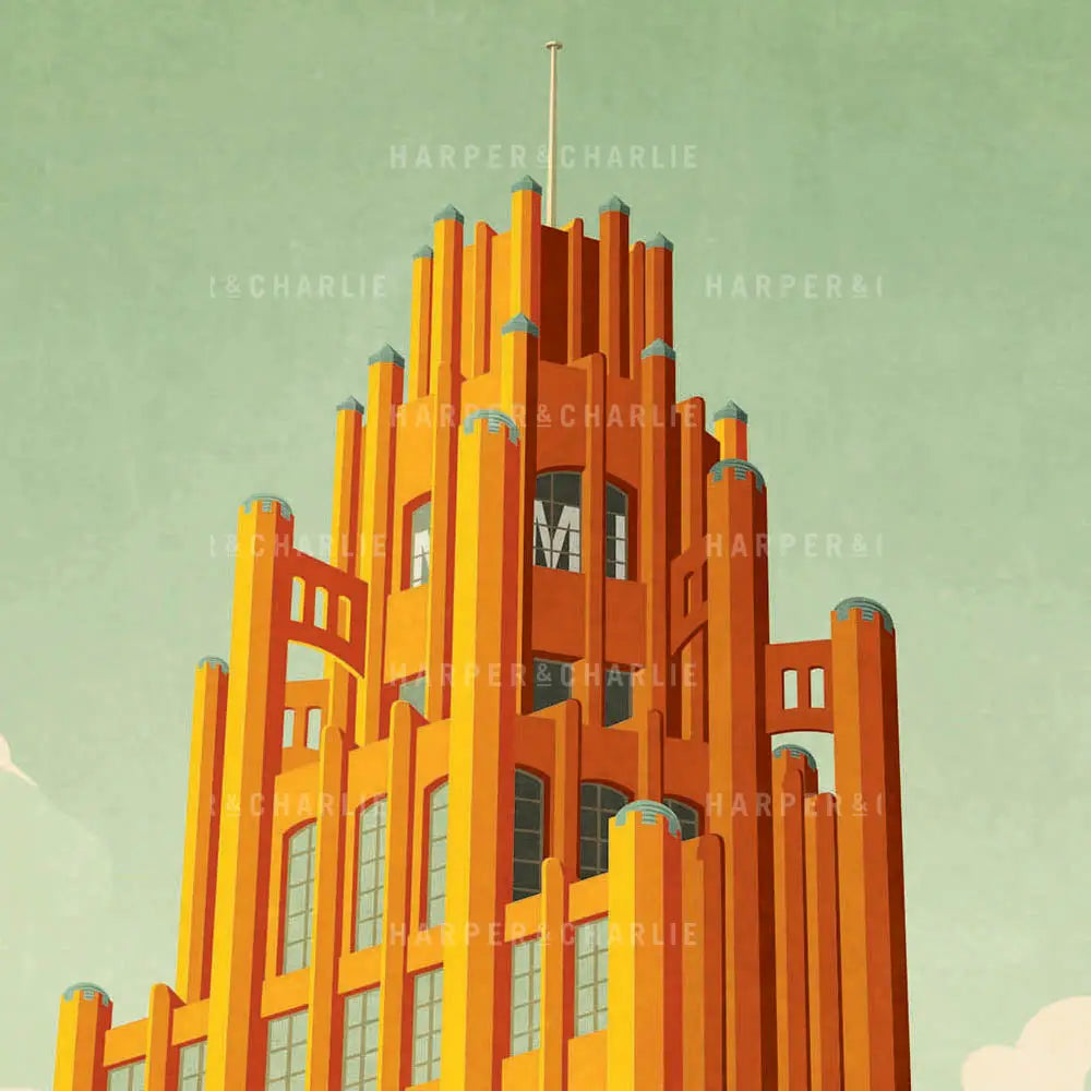 Manchester Unity Building Melbourne colour print close up view by Harper and Charlie
