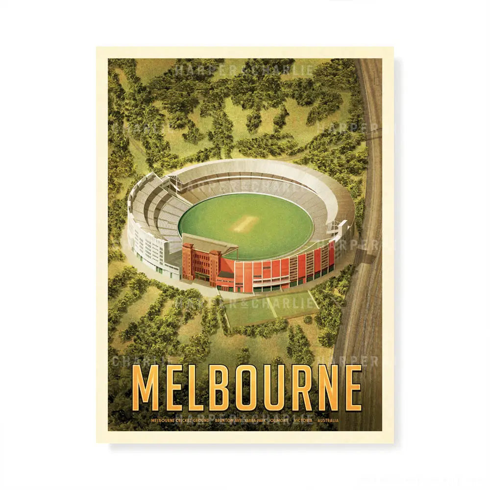 MCG Melbourne cricket portrait colour print by Harper and Charlie