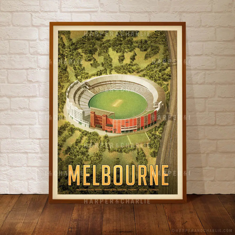 MCG Melbourne cricket portrait colour print framed by Harper and Charlie