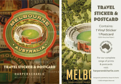 Melbourne Cricket Ground Travel Sticker &amp; Postcard Pack Label by Harper and Charlie