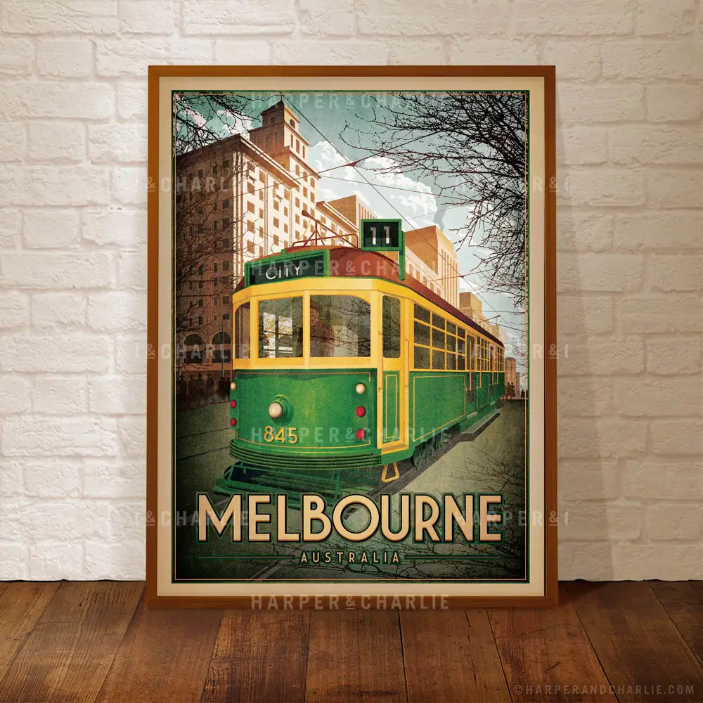 Melbourne W Class Tram framed colour print by Harper and Charlie