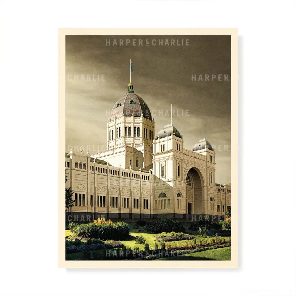 Royal Exhibition Building Grey Sky Colour Print