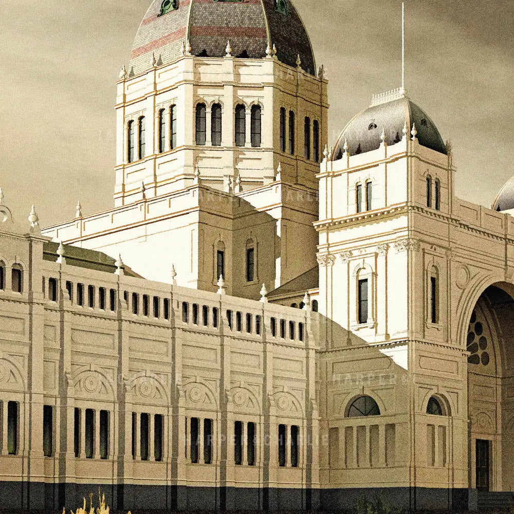 Royal Exhibition Building Grey Sky Colour Print Close Up