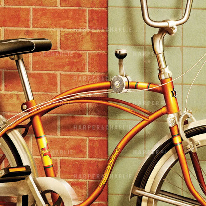 Saturday Afternoon retro Australian orange dragster print close up view by Harper and Charlie