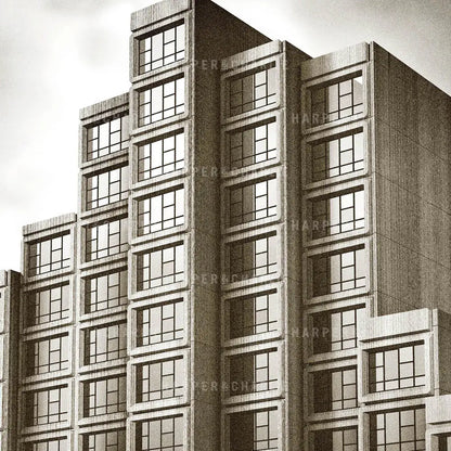 Sirius Building Sydney black and white print close up view