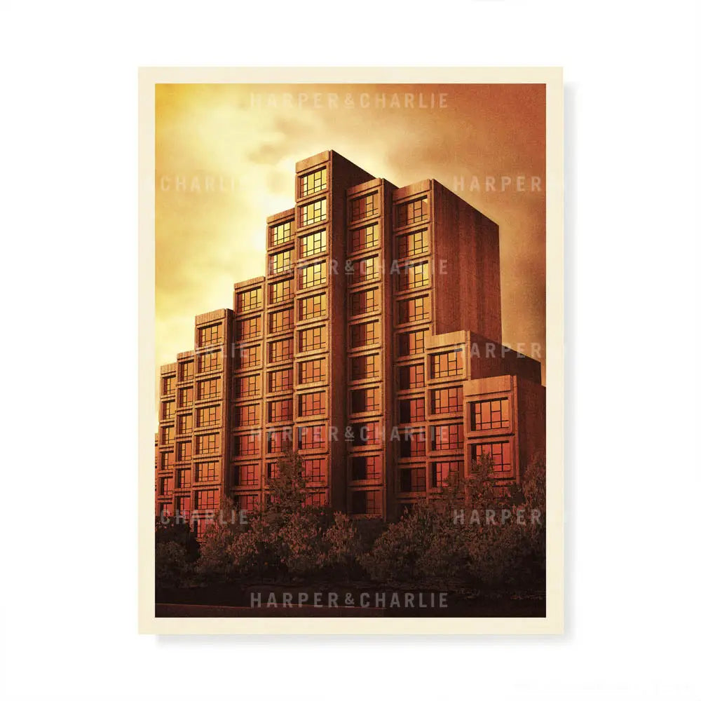 Sirius Building The Rocks Sydney orange sky colour print by Harper and Charlie