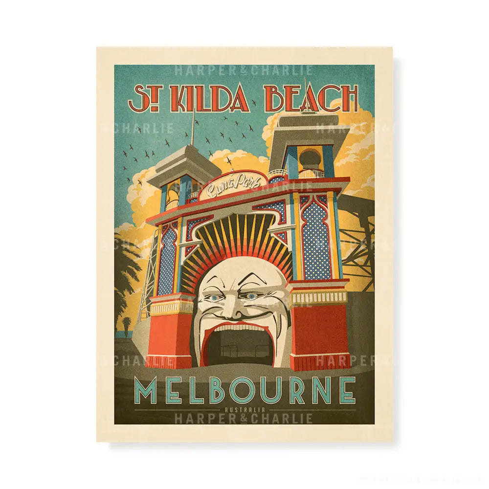 Luna Park St Kilda Beach Melbourne Print by Harper and Charlie