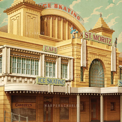 St Moritz Ice Skating St Kilda Colour Print Close Up View