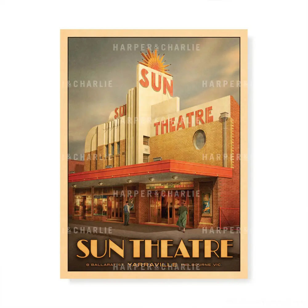 Vintage-inspired poster of the Sun Theatre, Yarraville by Harper and Charlie